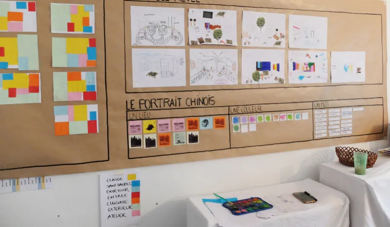 Mur d’atelier : portrait chinois et couleurs choisies par les enfants